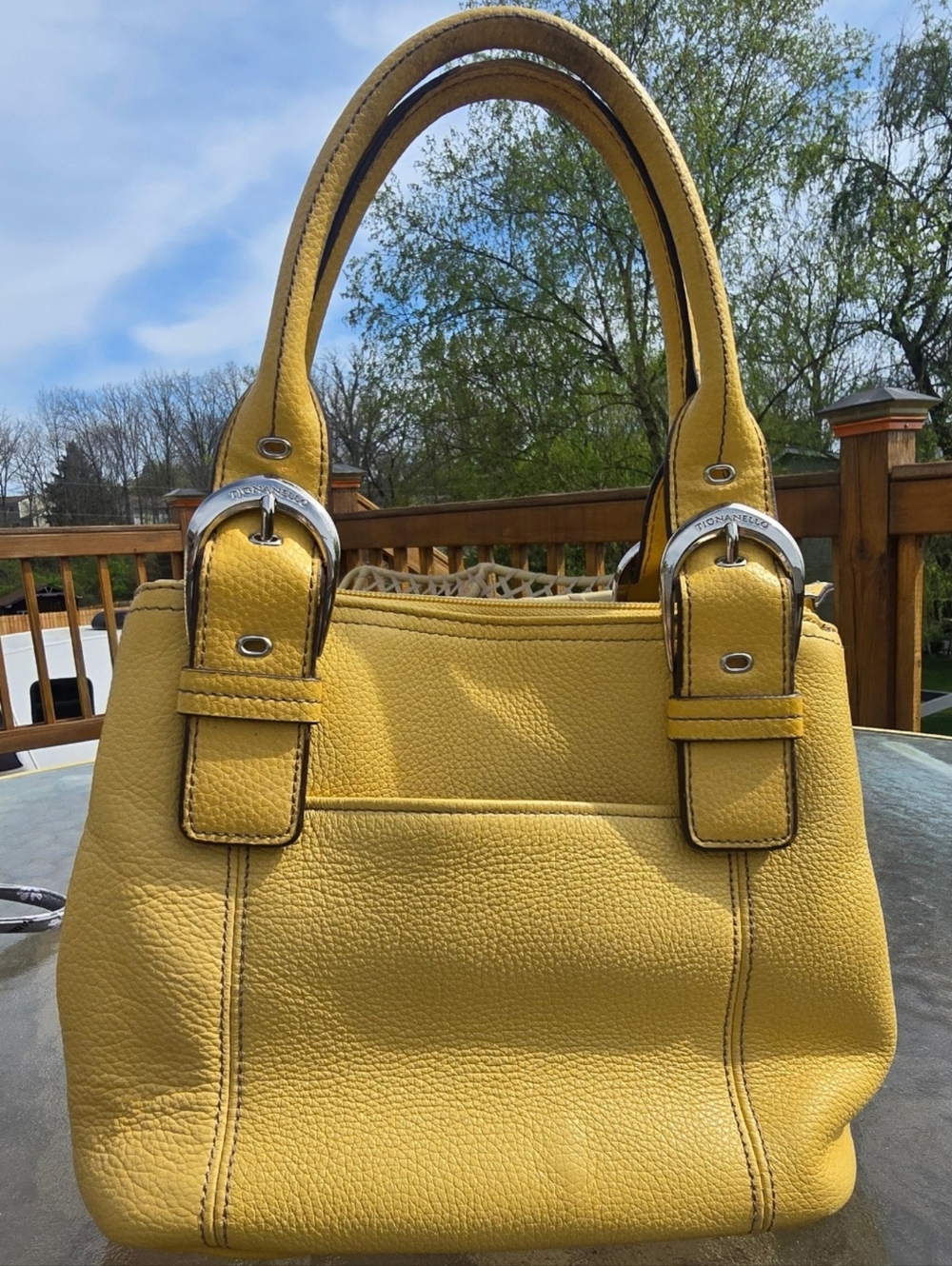 Tignanello Golden yellow Leather Bucket Shoulder Bag